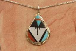 Genuine Mother of Pearl Sterling Silver Zuni Pendant